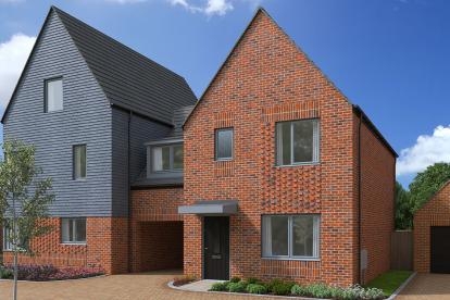 A computer-generated image of The Yarrow exterior at the Abbey Meadows development